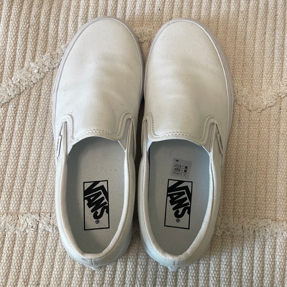 Size 7.5 Vans White Slip Ons